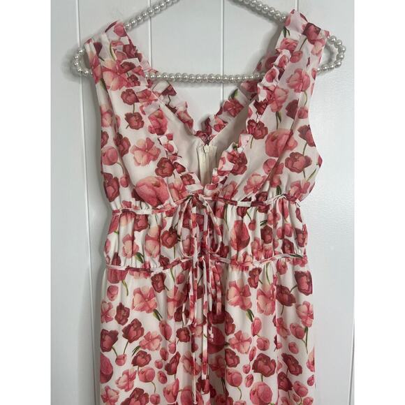 Sipos New York Strawberry Chiffon Floral Dress Size Small - Picture 7 of 10